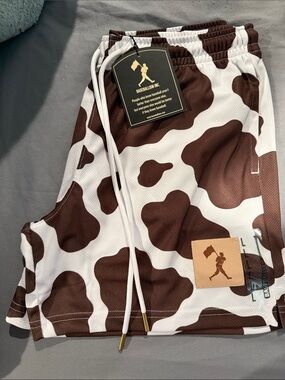 Baseballism Kids' Brown & White Cow Print Athletic Shorts
